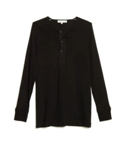 Merz B. Schwanen 102 Loopwheel Henley Shirt - Deep Black
