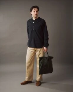 Full Count 4900 Stand Collar Pullover Chambray Shirt - Black -Hartford Sale Store 85