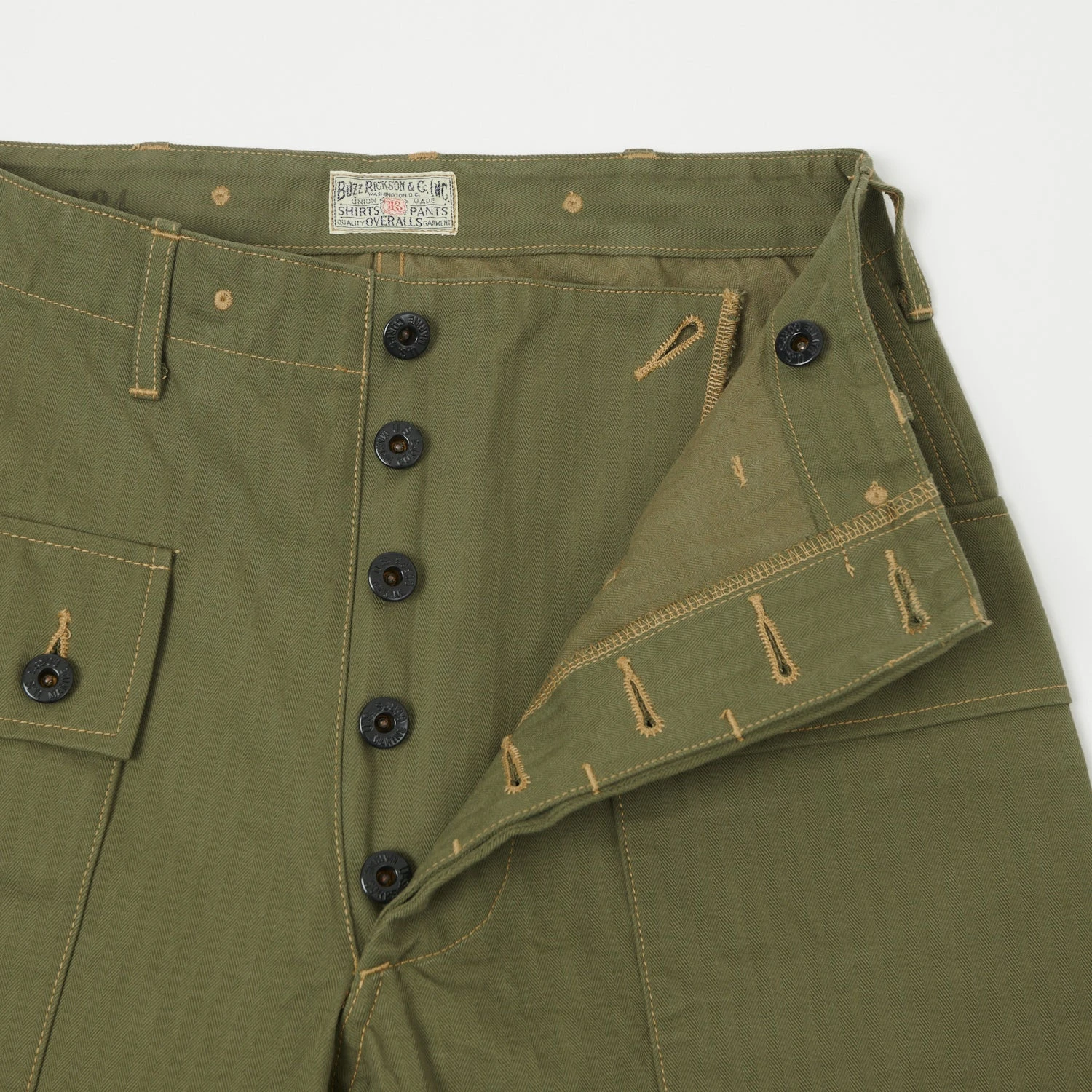 Buzz Rickson's U.S. Marine Corps Herringbone Pants - Olive 6 Buzz Rickson's U.S. Marine Corps Herringbone Pants - Olive - Image 4