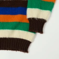 Drake's Striped Brushed Shetland Crew - Brown/Blue/Orange -Hartford Sale Store DRAKES