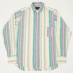 Drake's Striped Linen Cotton Summer Shirt - Purple/Ecru/Green