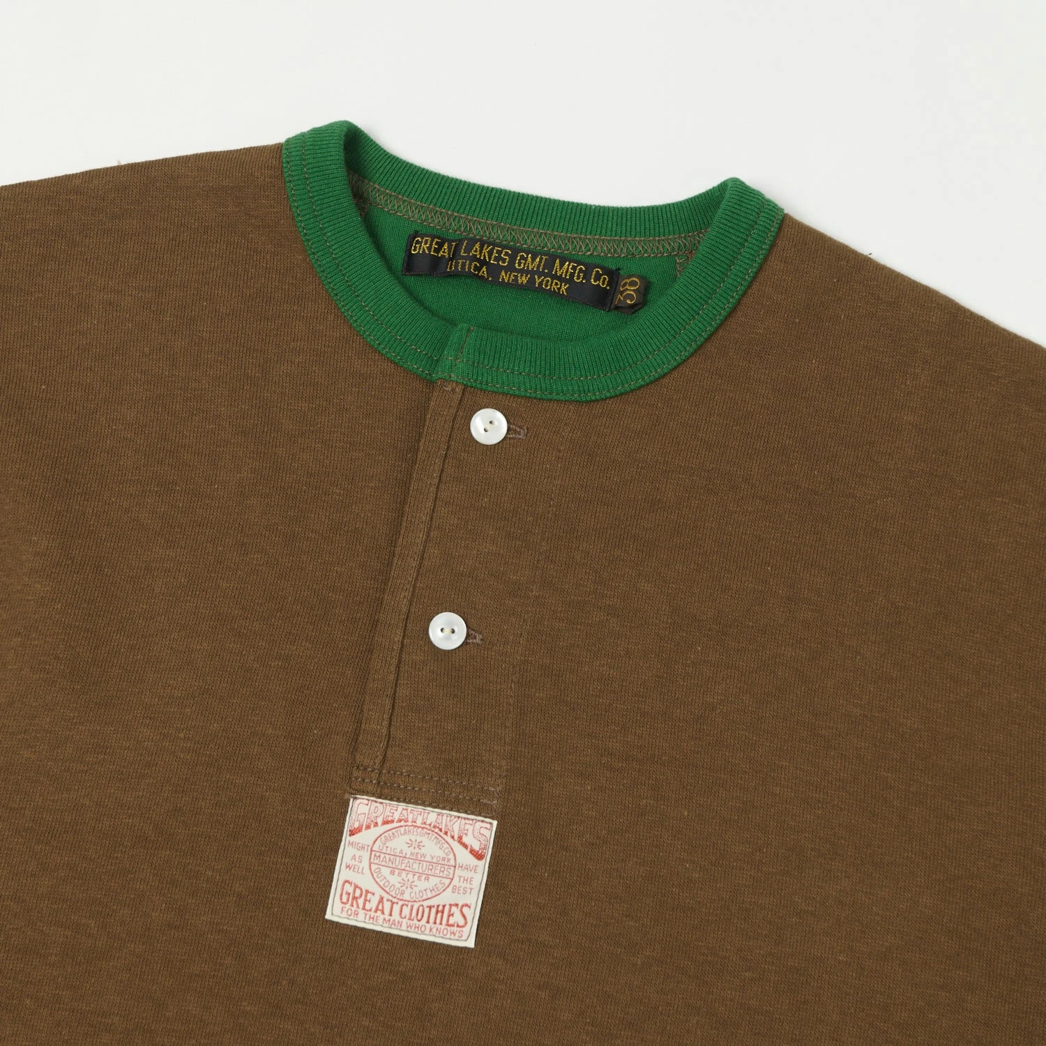 Freewheelers Henley Neck Long Sleeve Shirt - Brown/Tarf Green 4 Freewheelers Henley Neck Long Sleeve Shirt - Brown/Tarf Green - Image 2