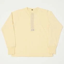 Freewheelers Henley Necked Long Sleeve Shirt - Straw Cream