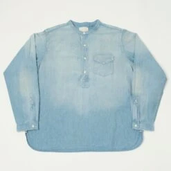 Full Count 4900HW Round Collar Pullover Chambray Shirt - Blue Heavy Wash
