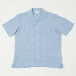 Hartford 'Palm' Camp Collar Linen Shirt - Sky