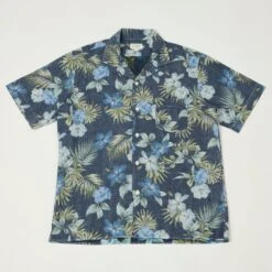 Hartford Palm Camp Collar 'Hawaii' Cotton Shirt - Navy