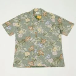 Hartford Palm Camp Collar 'Hawaii' Cotton Shirt - Army