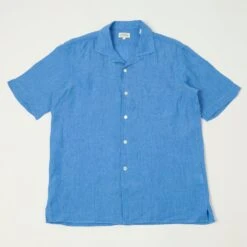 Hartford 'Palm' Camp Collar Linen Shirt - Blue