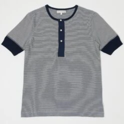 Merz B. Schwanen 227 Short Sleeve Henley - Ink Blue/Nature
