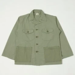 OrSlow Herringbone Twill Contrast Pocket Overshirt - Green