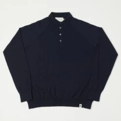 Peregrine Long Sleeve Wool Polo Shirt - Navy