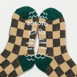 RoToTo 'Checkerboard' Pile Room Sock - L. Orange/Green -Hartford Sale Store ROTOTO PILECHECKSOCKS BEIGE1