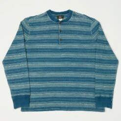 RRL Indigo Striped Jacquard Henley Shirt - Indigo