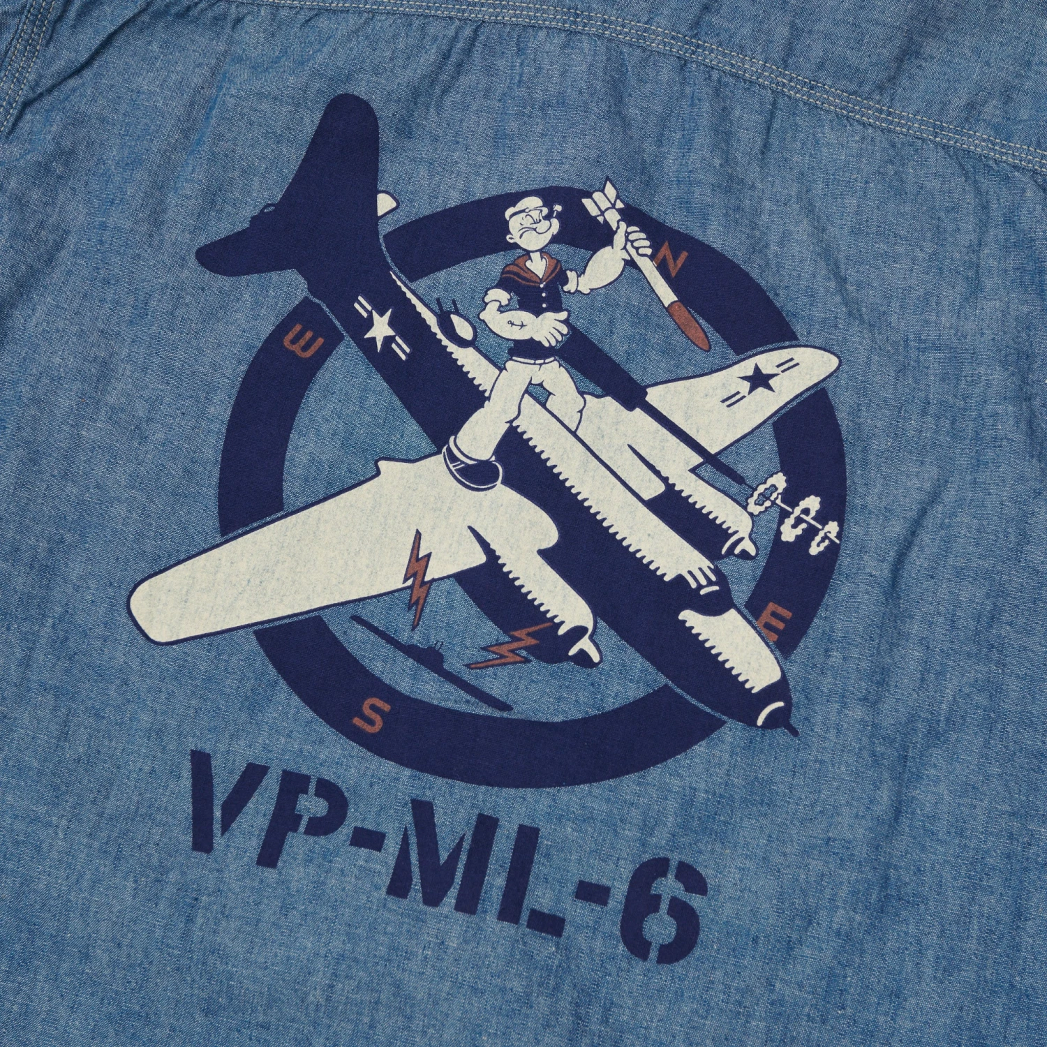 TOYS McCOY TMS2003 'Popeye' Print Military Chambray Shirt - Blue 6 TOYS McCOY TMS2003 'Popeye' Print Military Chambray Shirt - Blue - Image 4