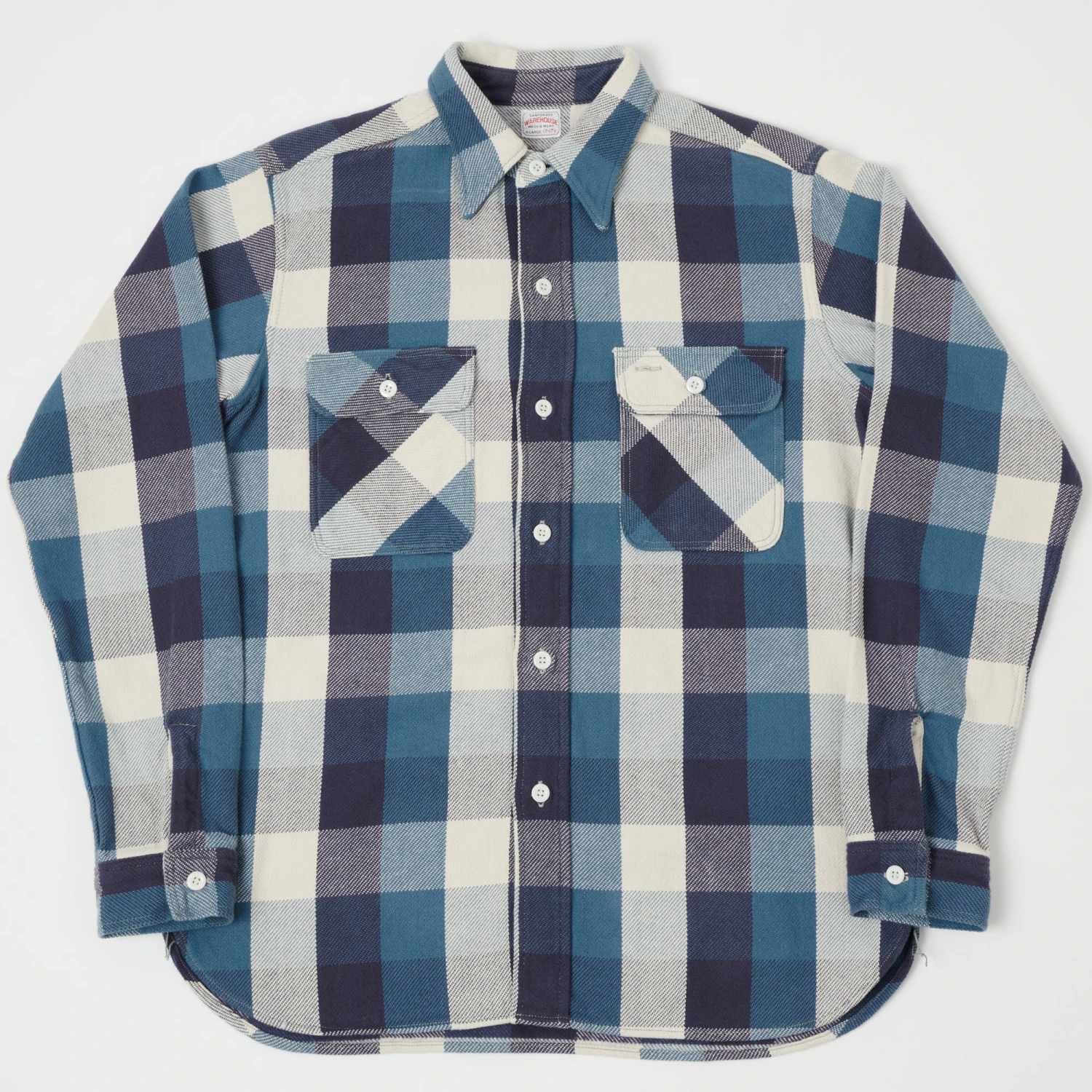 Warehouse 3104 C Pattern Flannel Shirt - Blue Washed 3 Warehouse 3104 C Pattern Flannel Shirt - Blue Washed