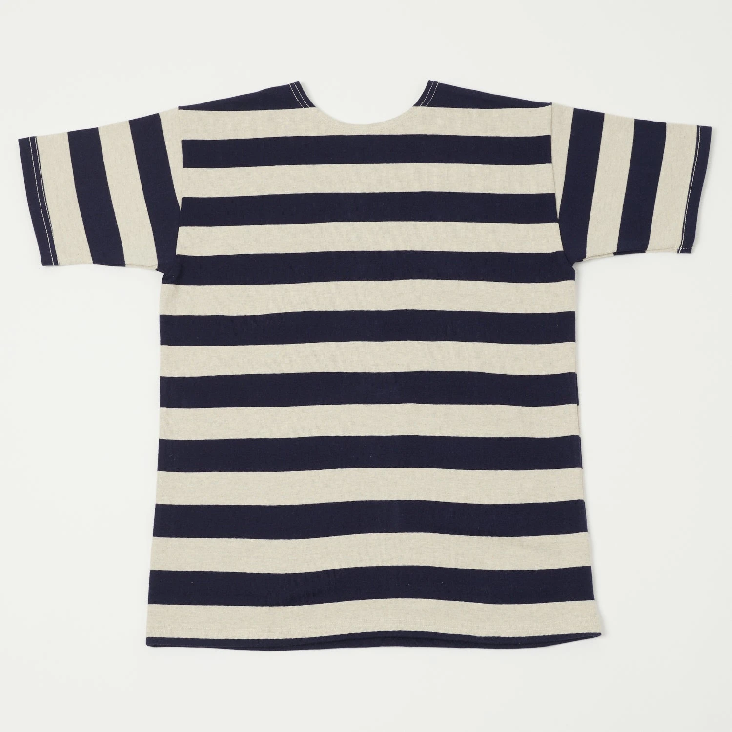 Warehouse & Co 4050 S/S 2" Border Stripe Tee - Navy/Oatmeal 3 Warehouse & Co 4050 S/S 2" Border Stripe Tee - Navy/Oatmeal