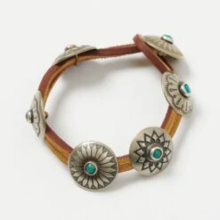 Yuketen Leather Bracelet W/ Concho - Brown